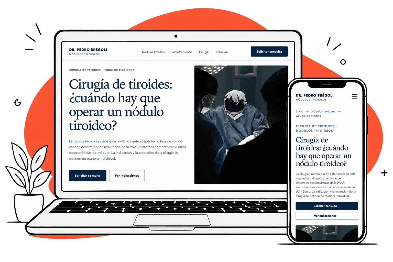 Ejemplo de sitio web médico en computadora y celular