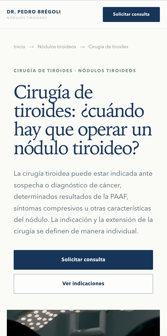 Sitio web médico en versión mobile